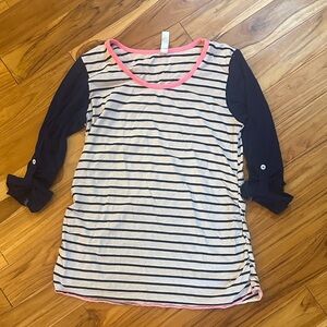 Navy and Pink Striped Women's Long Sleeve Top